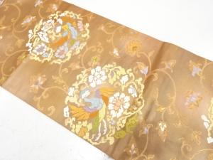 華紋に鳳凰・唐花模様織り出し　袋帯